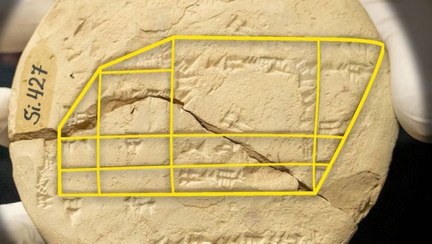 La tablette montre le calcul g�om�trique appliqu� de la division d'un champ apr�s sa